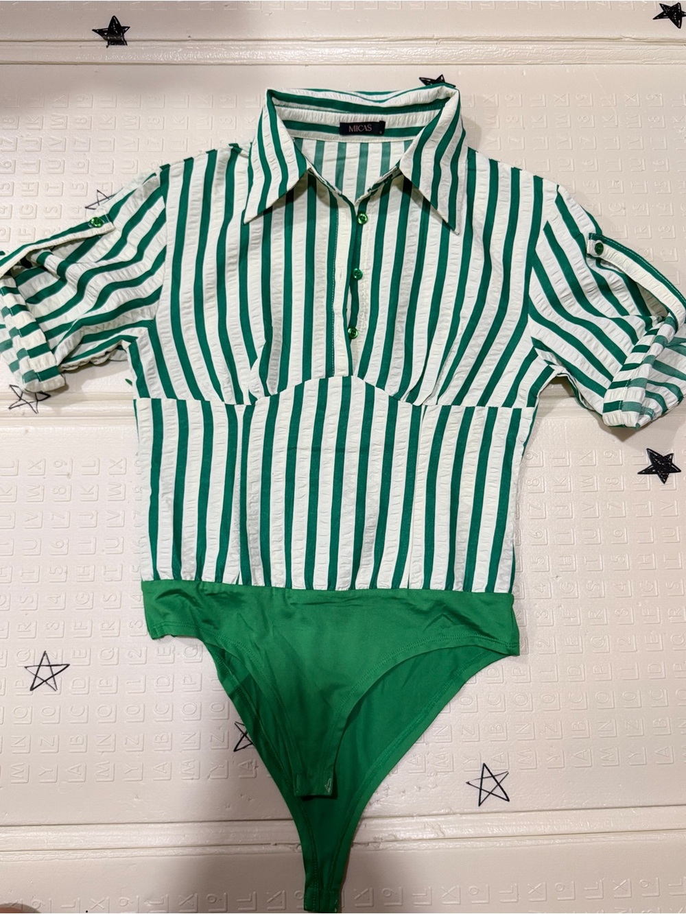 Micas Green & White Stripe One-Piece Bodysuit